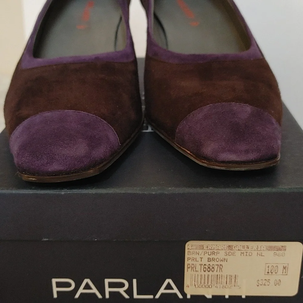 Parlanti Brown and Purple Suede Square Toe Heels Size 40